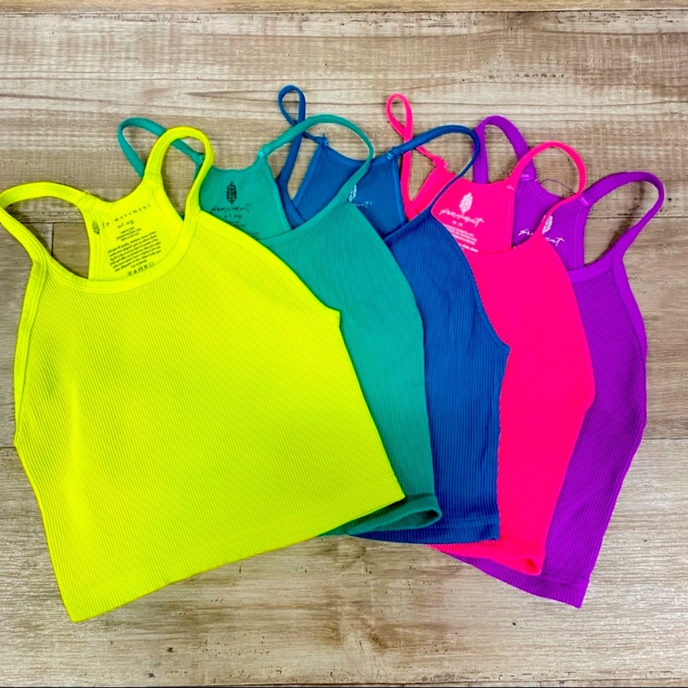 {NEW!!} 5 FREE PEOPLE HAPPINESS RUNS NEON TANKS TOPS BUNDLE GYM WORKOUT 5-pcs